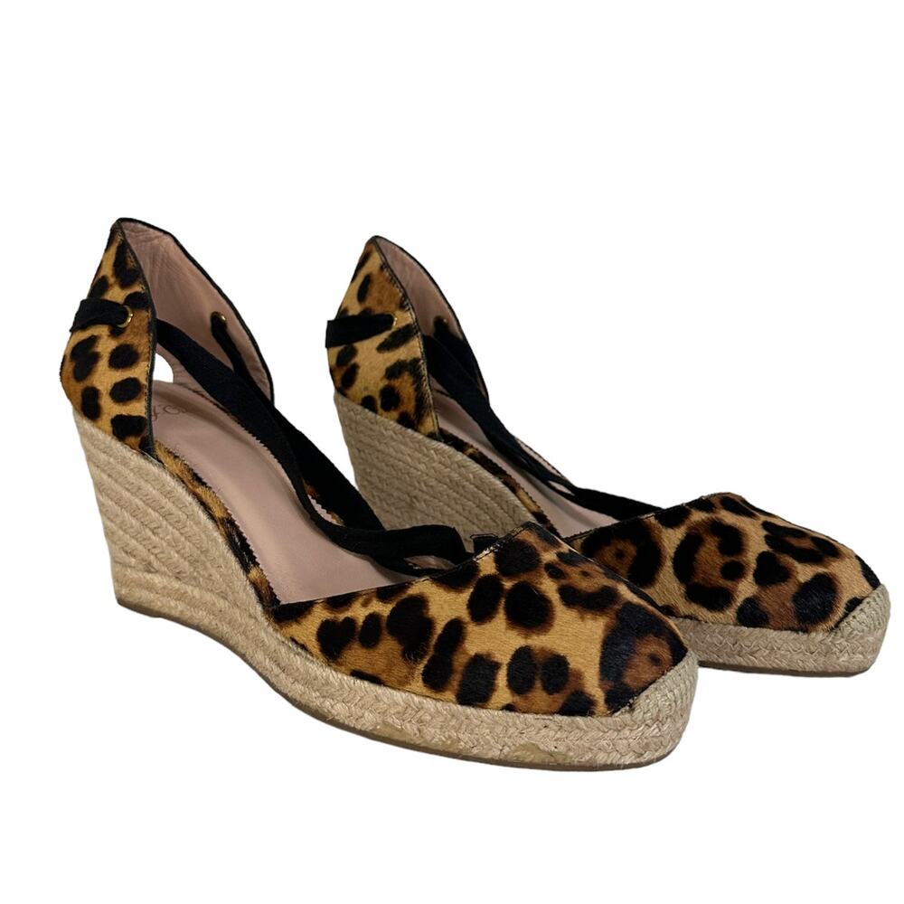 J.Crew espadrille wedge leopard calf hair size 10 #AJ166